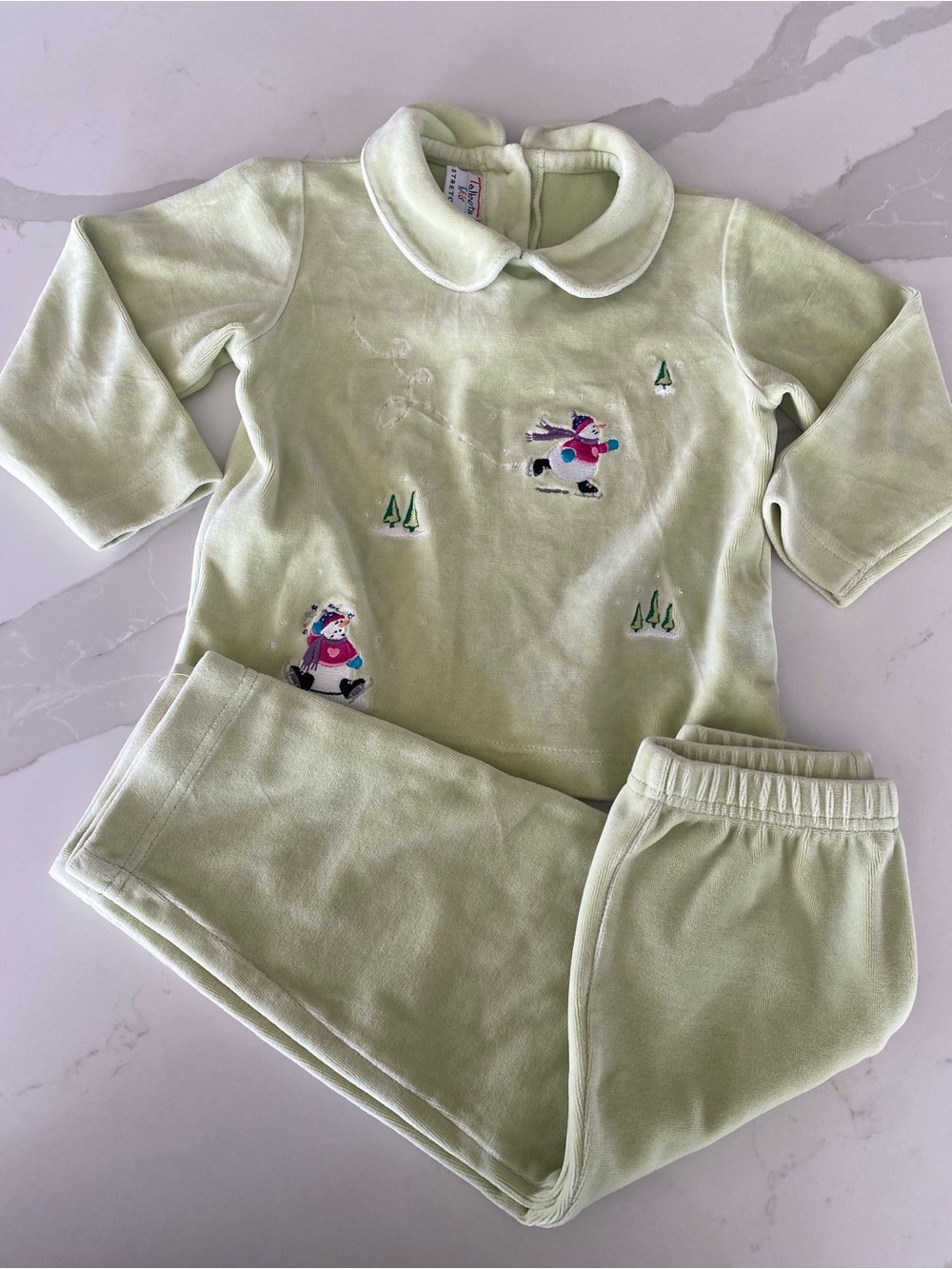 Vtg 90s y2k Talbot Kids Velour Snowman Embroidered 2pc Pants Outfit Set 24M